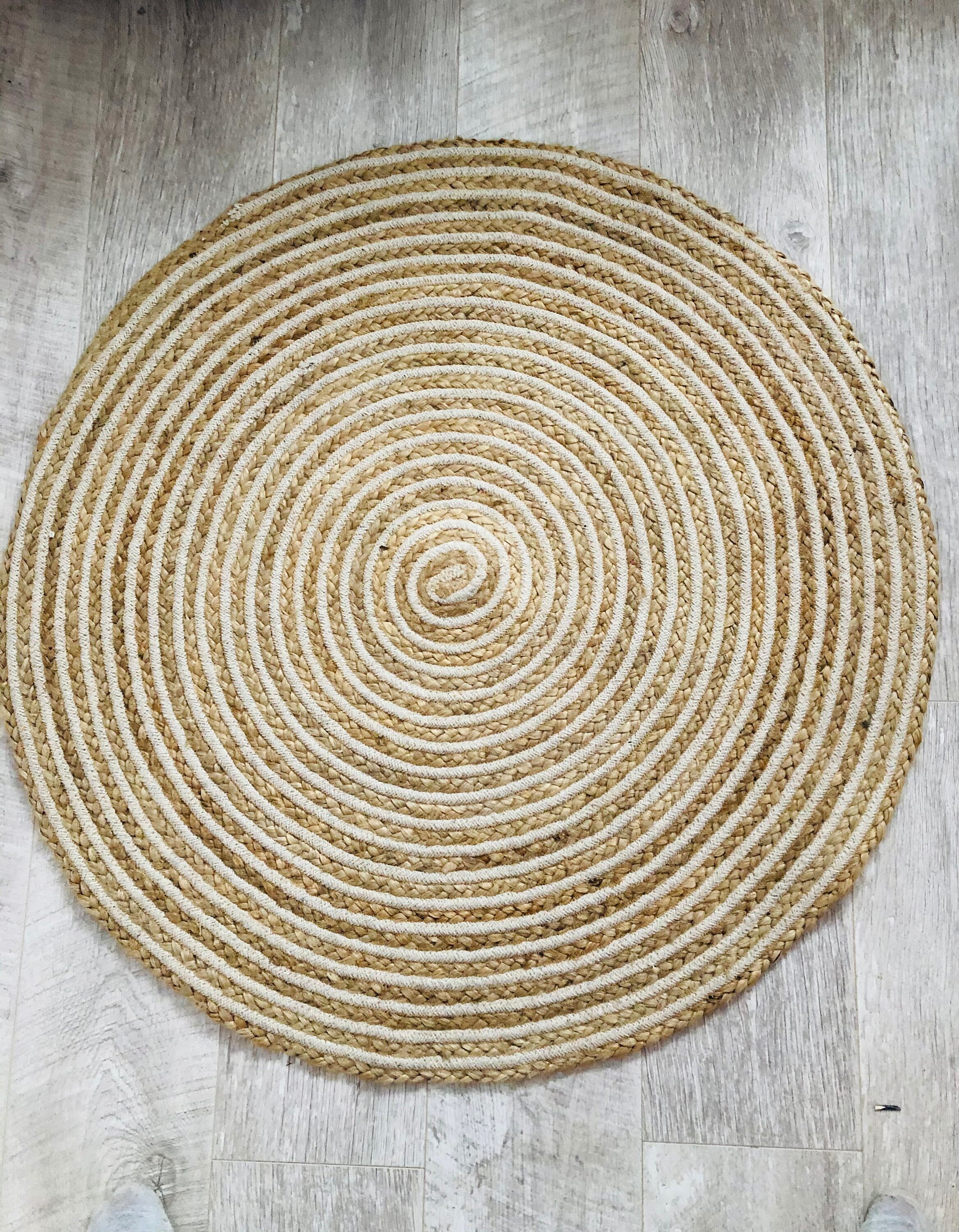 Round Circle Natural Braided Rug Jute & Cotton 90cm Etsy