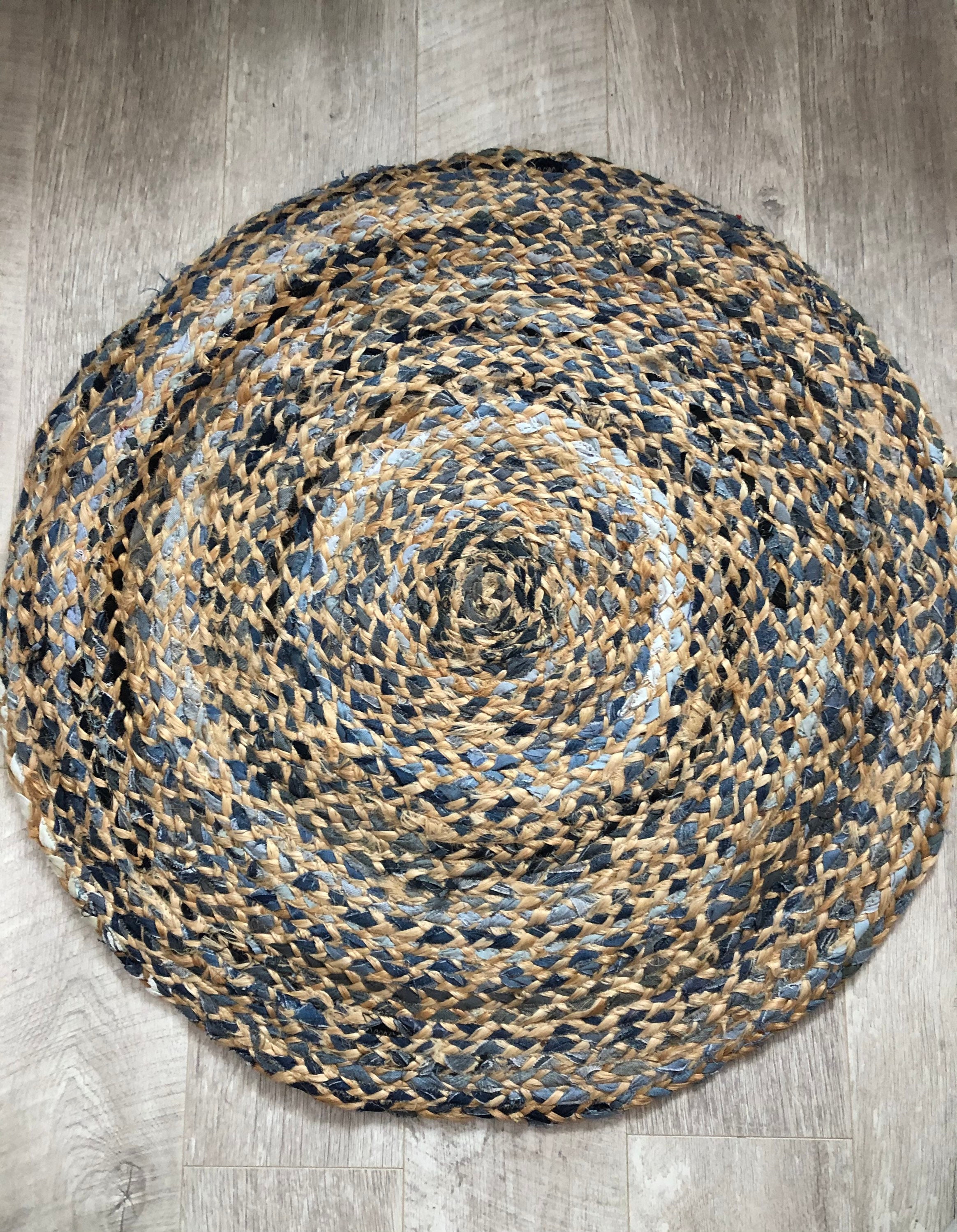 Round Blue Denim & Jute Braided Rug 90cm Etsy UK