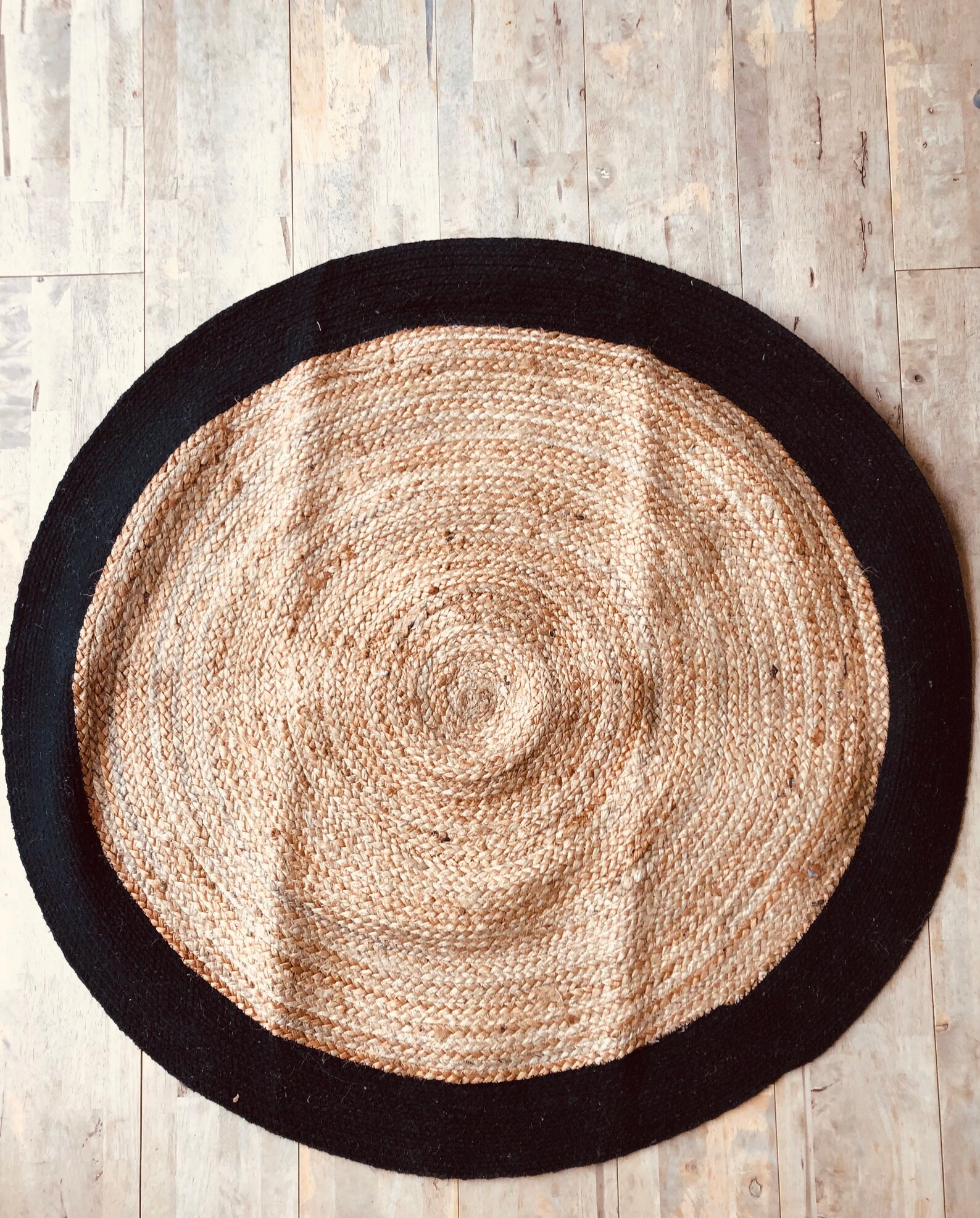 Jute Circle Round Rug Black Trim Etsy