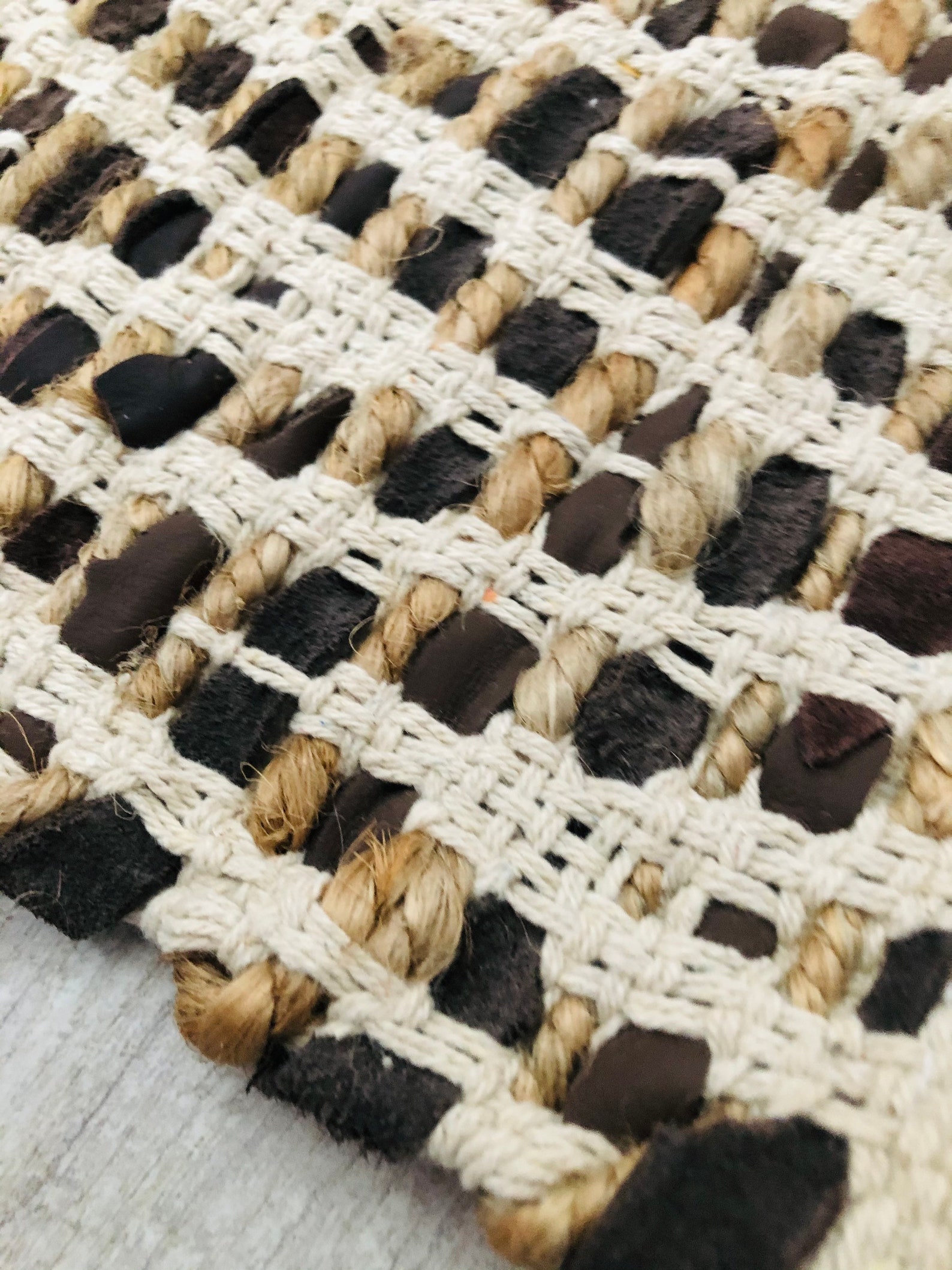 Brown Leather & Jute Rug Etsy UK