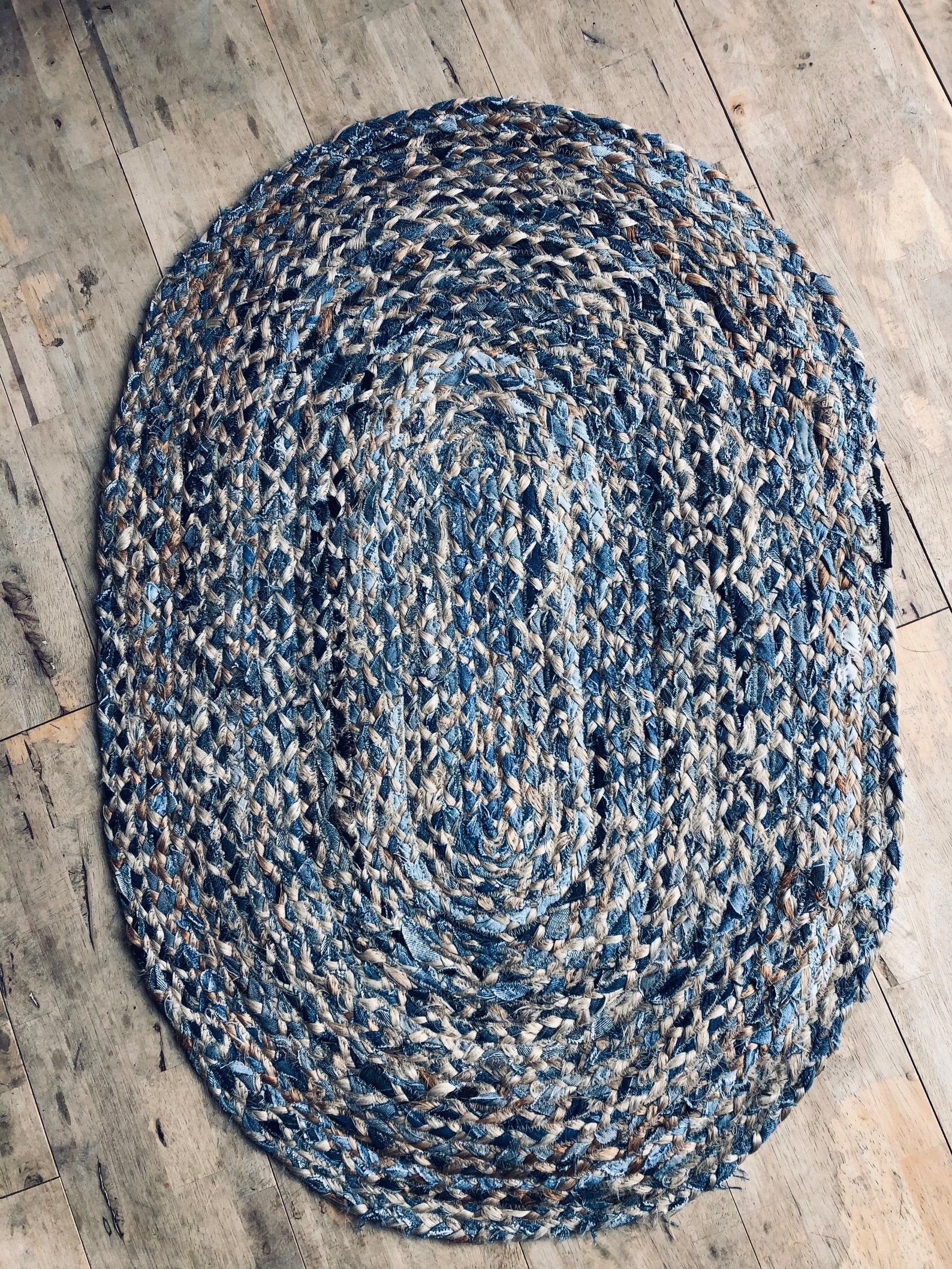 Denim and Jute Braided Oval Rug 90 x 60cm Etsy
