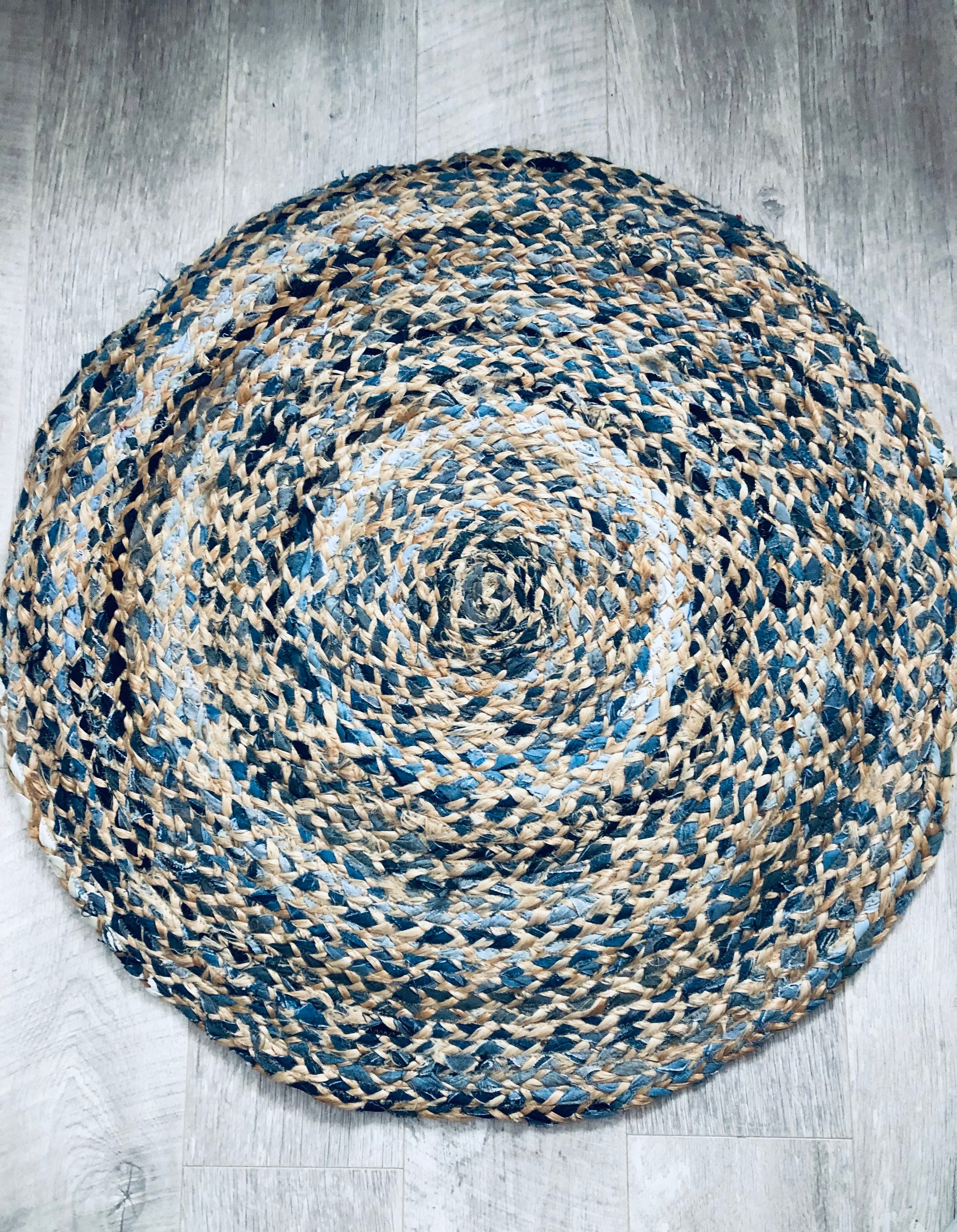 Round Blue Denim & Jute Braided Rug 90cm Etsy UK