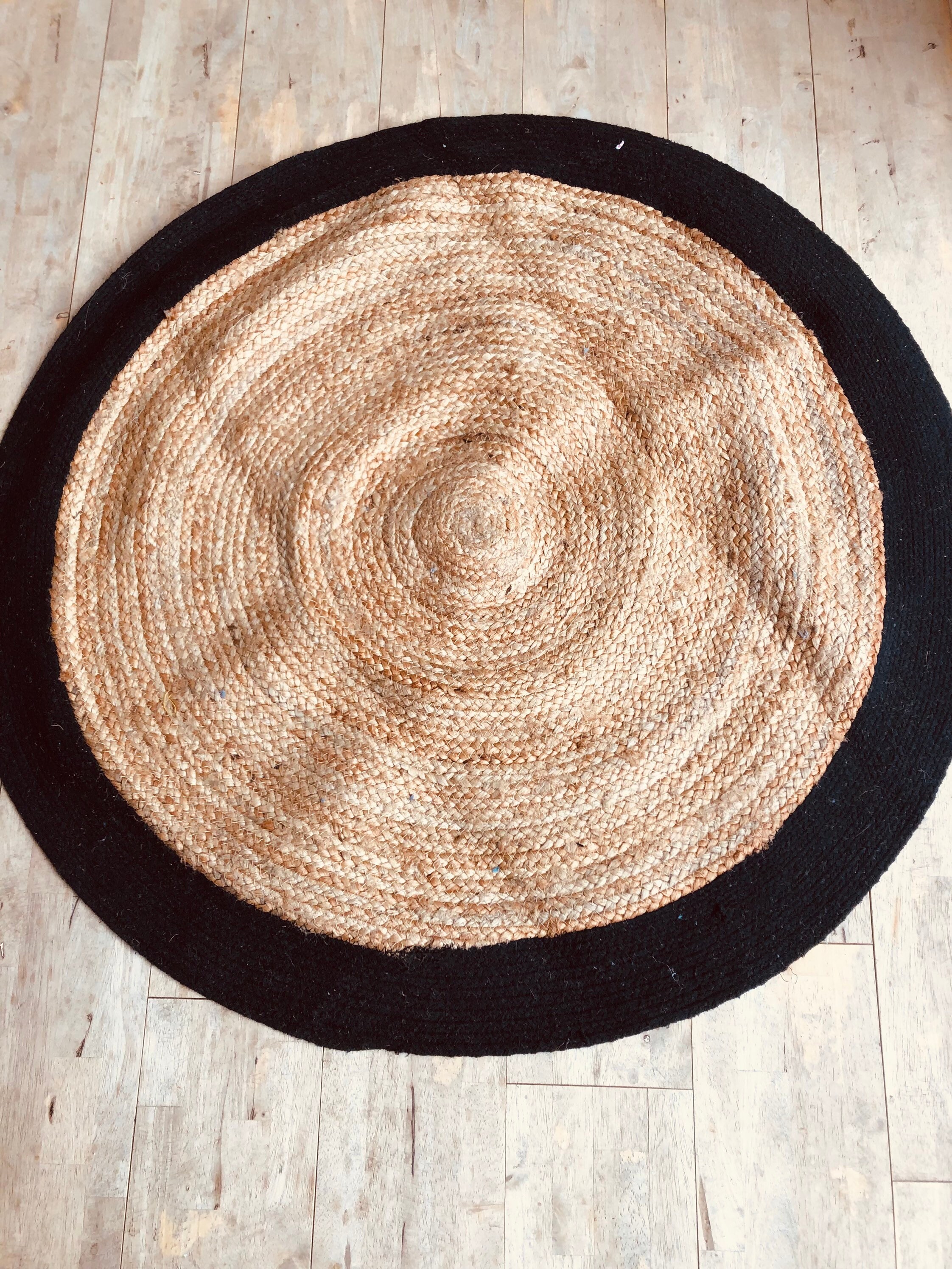 Jute Circle Round Rug Black Trim Etsy