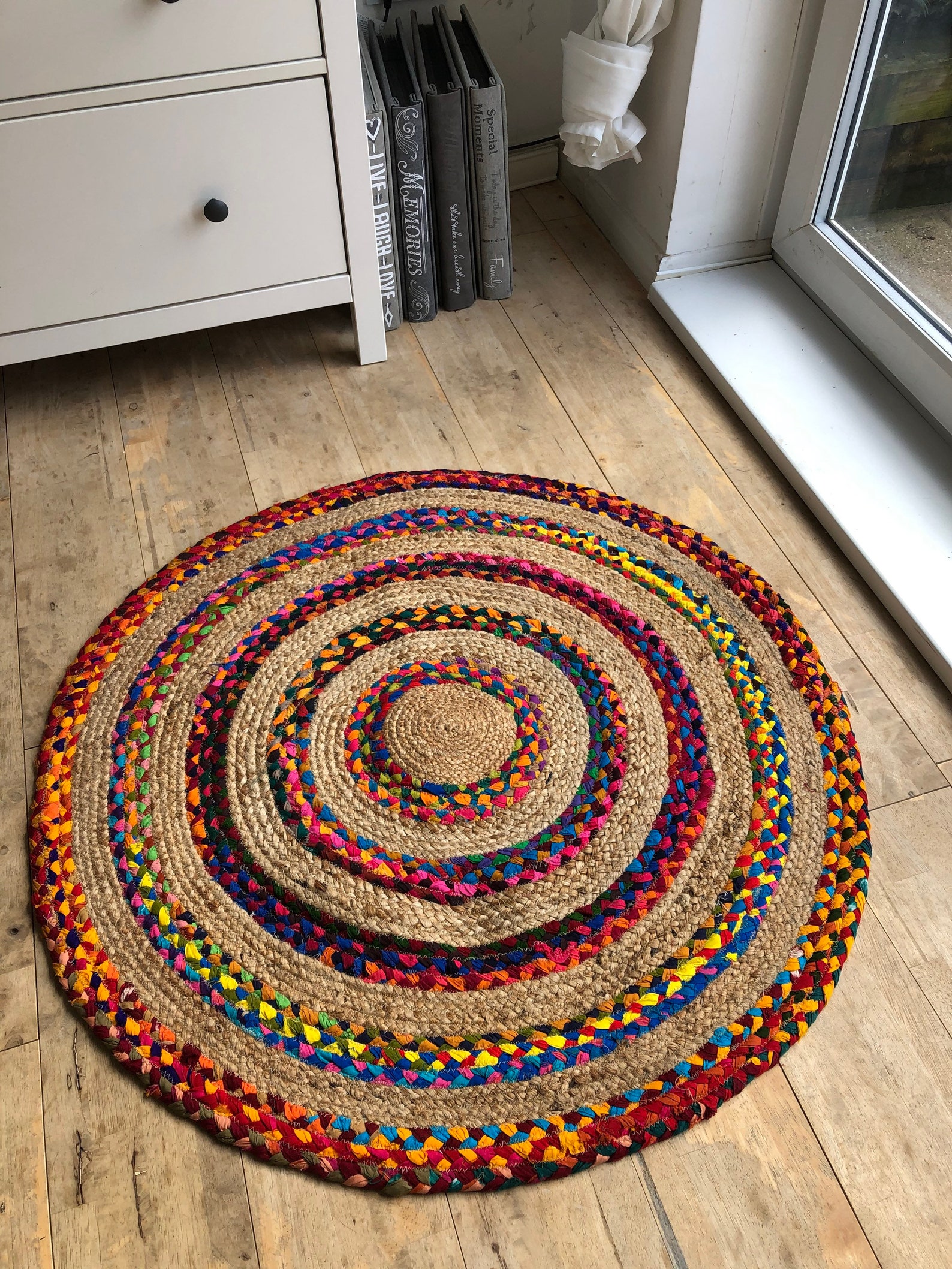 Round Circle Rag Rug Jute & Multi Chindi Braided Round Rug Etsy