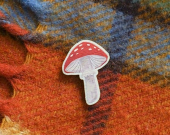 Mushroom Wooden Pin, Autumn Toadstool Wood Pin, Lapel Badge, Button, Cottagecore Brooch, Fall Accessory, Small Gift
