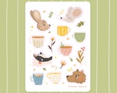 Creatures and Cups - Printable Sticker Sheet, Bujo Stickers, Animal Stickers, Planner Stationary, Bullet Journal