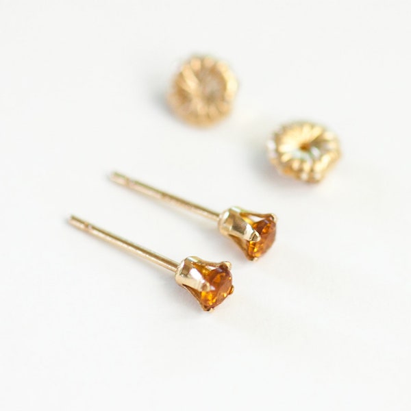 Mandarin Garnet Post Earrings, 14k Gold Filled,3mm Mandarin Garnet Stud Earrings