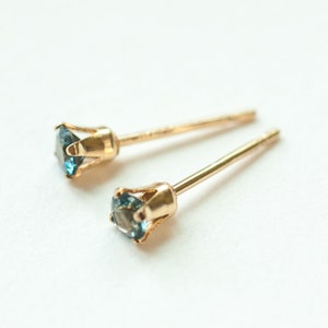 London Blue Topaz Post Earrings, 14k Gold Filled,3mm London Blue Topaz Stud Earrings