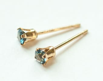 London Blue Topaz Post Earrings, 14k Gold Filled,3mm London Blue Topaz Stud Earrings