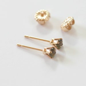 Moldavite Post Earrings, 14k Gold Filled,3mm Moldavite Stud Earrings