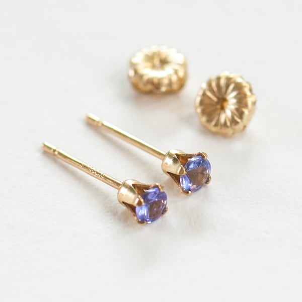 Tanzanite Post Earrings, 14k Gold Filled,3mm Tanzanite Stud Earrings