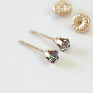 Mystic Topaz Post Earrings, 14k Gold Filled,3mm Mystic Topaz Stud Earrings