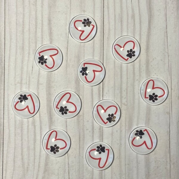 Heart with Dog print Cabochons (10mm, 12mm, 16mm, 20mm and 25mm)  - 10pcs