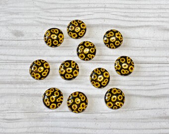 Black Sunflower Cabochons (10mm, 12mm, 16mm, 20mm and 25mm) - 10pcs