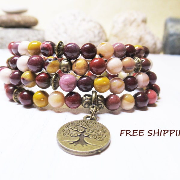 108 Mala Bracelet 108 Mala Beads Mookaite Bracelet 108 Mala Necklace Wrist Mala Yoga Necklace Meditation Bracelet Yoga Mala Wrap Bracelet