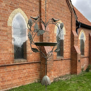 Verdigris Ornate Hanging Metal Flower Bird Feeder Bird Bath Garden Bird Leaf Butterfly