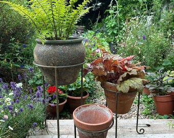 Set Of 3 Verdigris Pot Stands Galvanised Metal Pot Holder