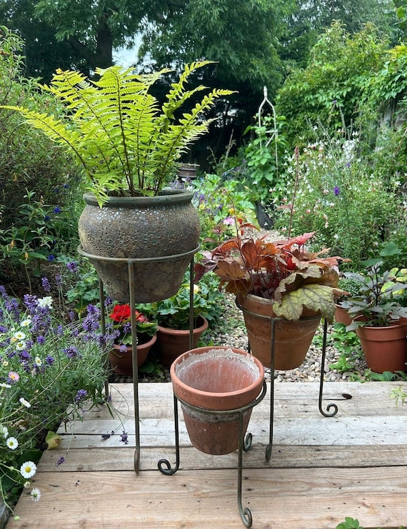 Set of 3 Verdigris Pot Stands Galvanised Metal Pot Holder - Etsy
