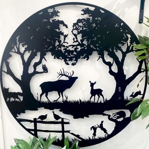 Large Black Woodland Animals Scene Wall Art Wall Hanging Indoor Outdoor Garden