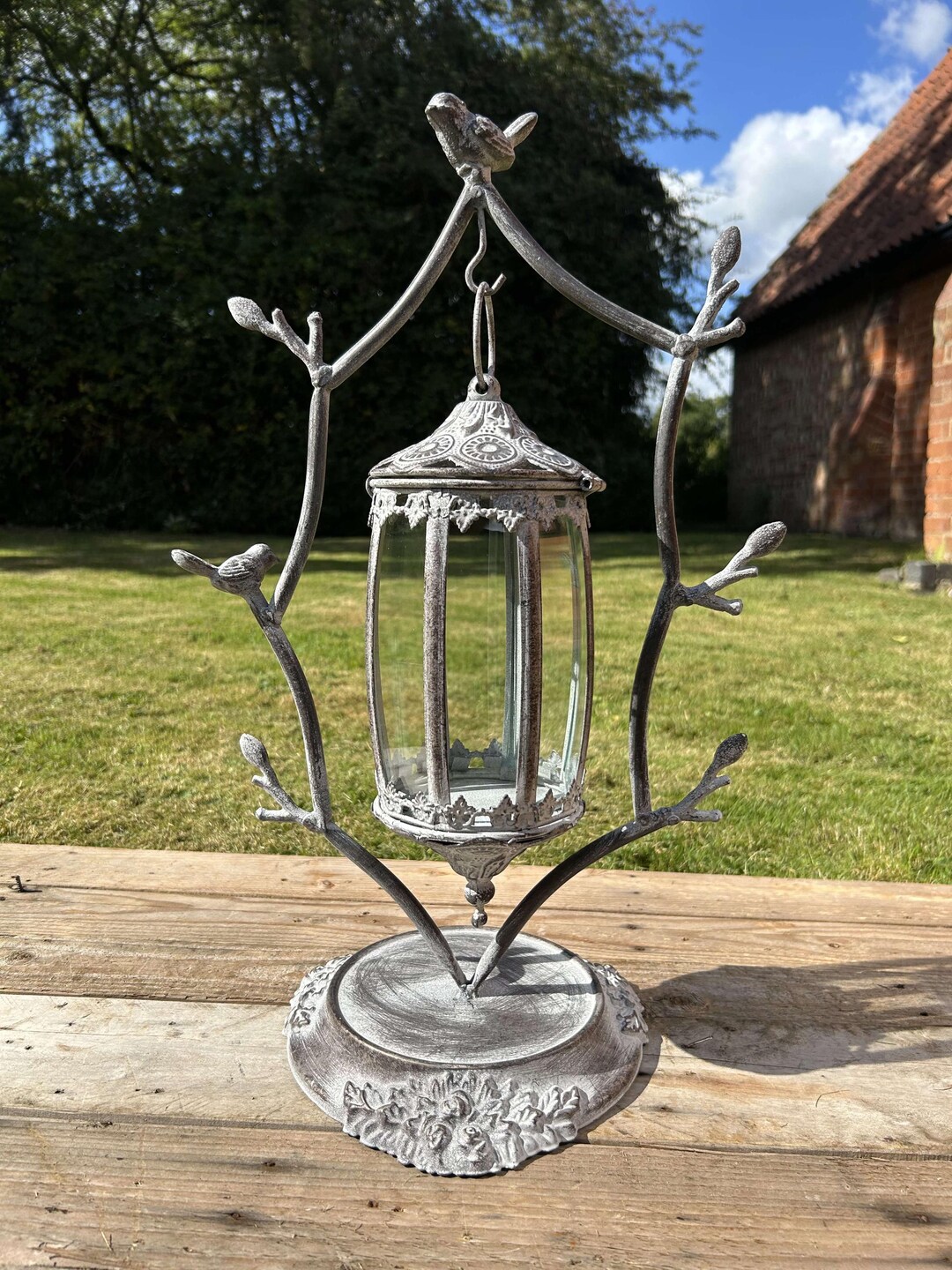 Intricate Woodland Hanging Lantern Country Grey Galvanised Metal