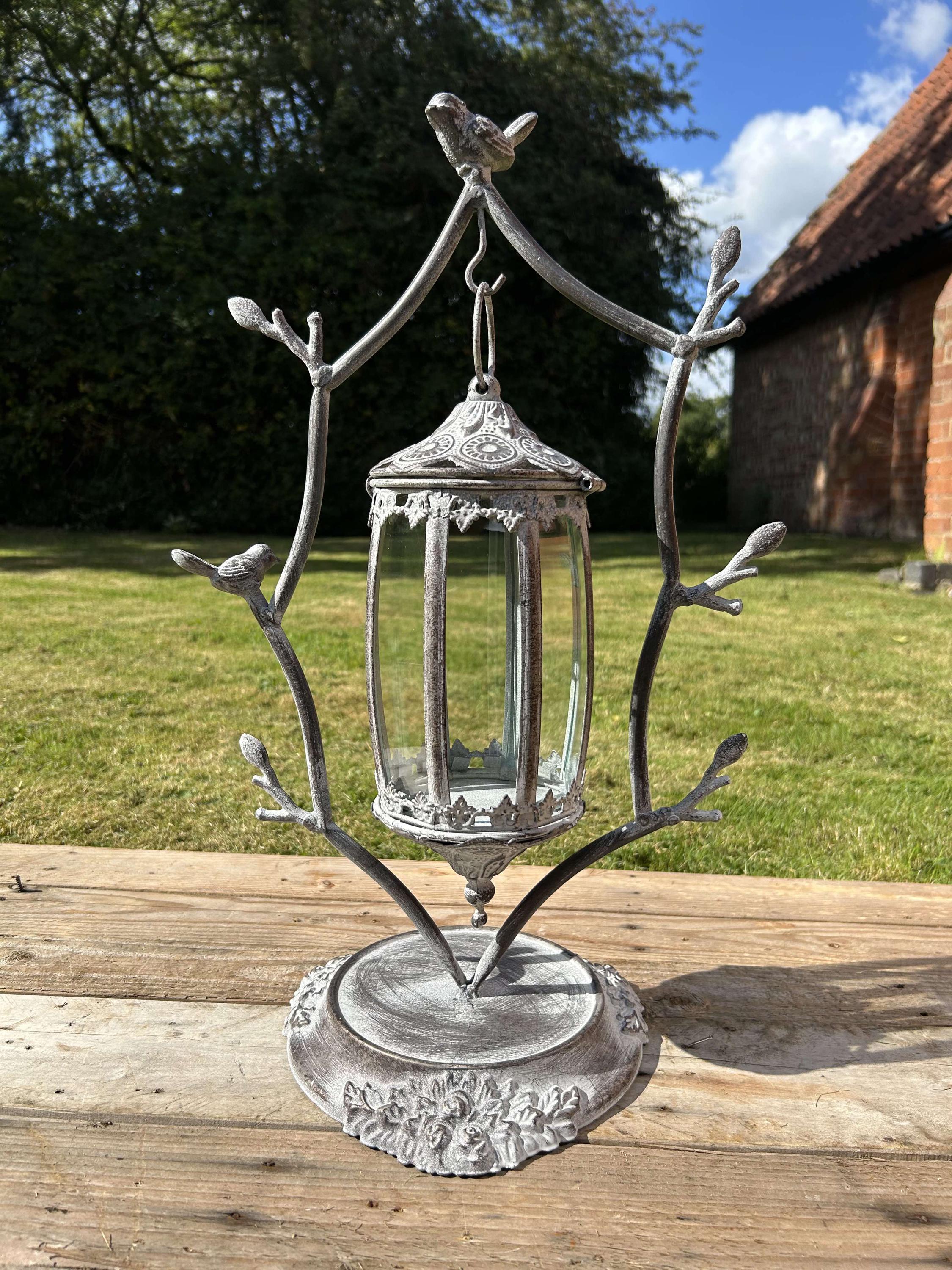 Intricate Woodland Hanging Lantern Country Grey Galvanised Metal