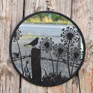 Mirrored Black Bird On Post Garden Wall Art Galvanised Metal Gift