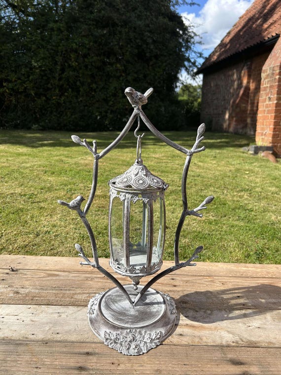 Intricate Woodland Hanging Lantern Country Grey Galvanised Metal
