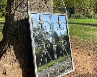 Shutter Window Style Garden Mirror With Beautiful Ironwork Frontage