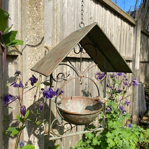 Verdigris Hanging Bird House Feeder