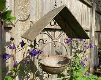 Verdigris Hanging Bird House Feeder