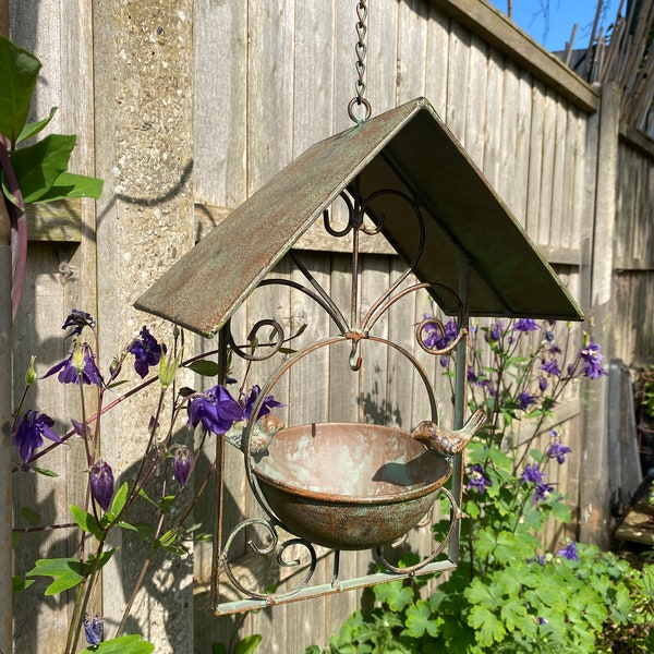 Verdigris Hanging Bird House Feeder