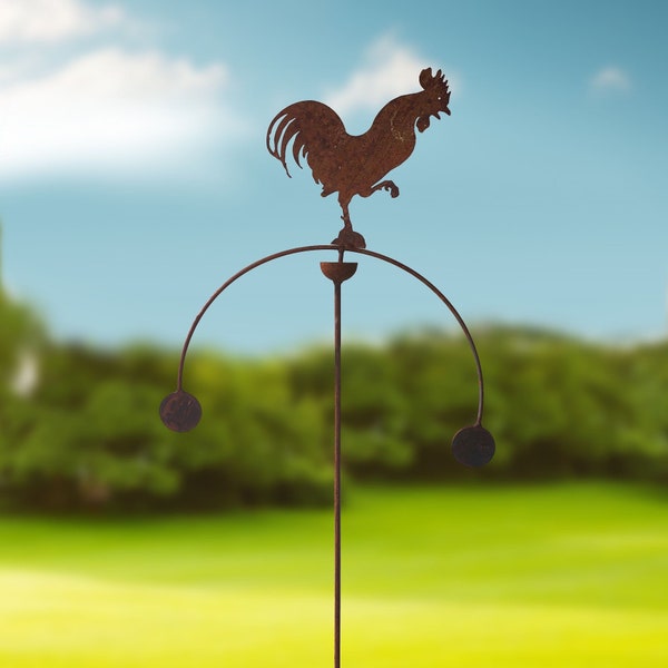 Cockerel Garden Wind Spinner Stake Metal Gift