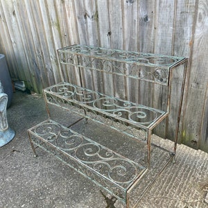 Verdigris 3 Tier Ornate Metal Outdoor Plant Stand Garden Planter Shelves Pot Storage