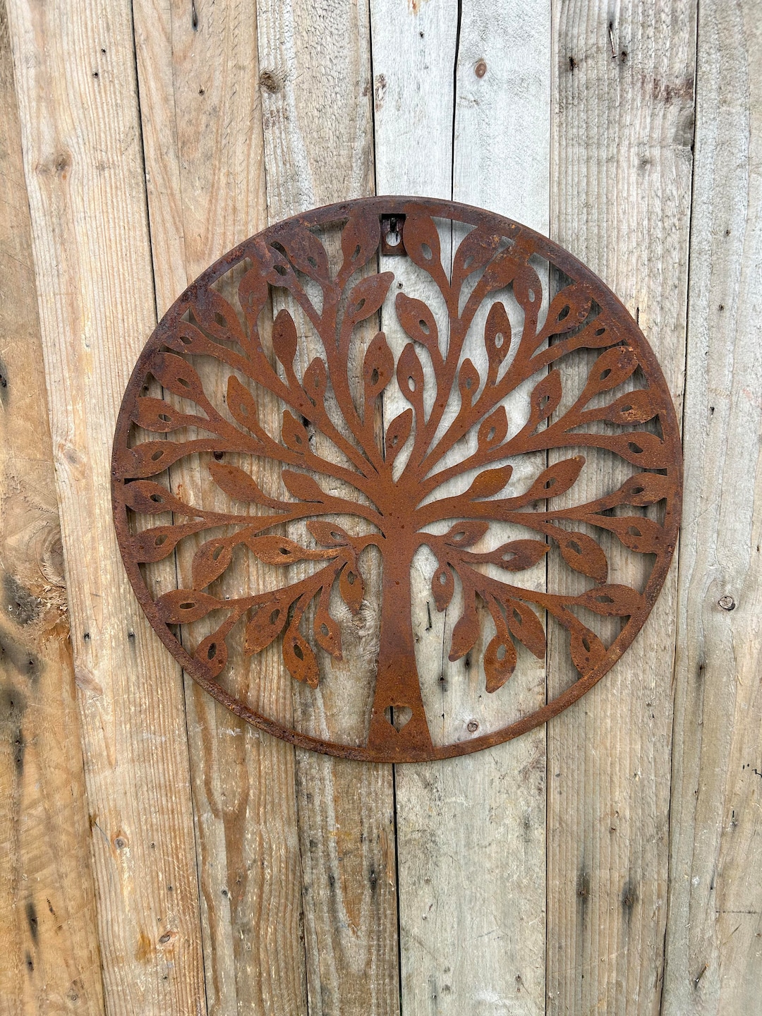 Rustic Style Metal Garden Wall Art Tree of Life Hanging Rusty Heart ...