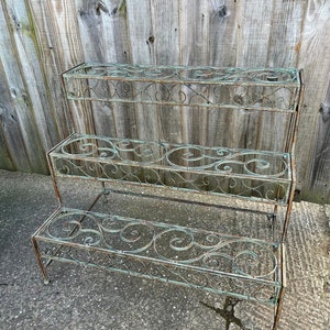 Verdigris 3 Tier Ornate Metal Outdoor Plant Stand Garden Planter Shelves Pot Storage