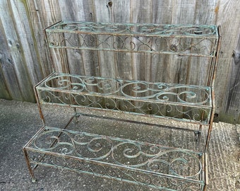 Verdigris 3 Tier Ornate Metal Outdoor Plant Stand Garden Planter Shelves Pot Storage