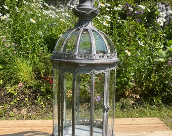 Large Antiqued Country Grey Circular Garden Lantern