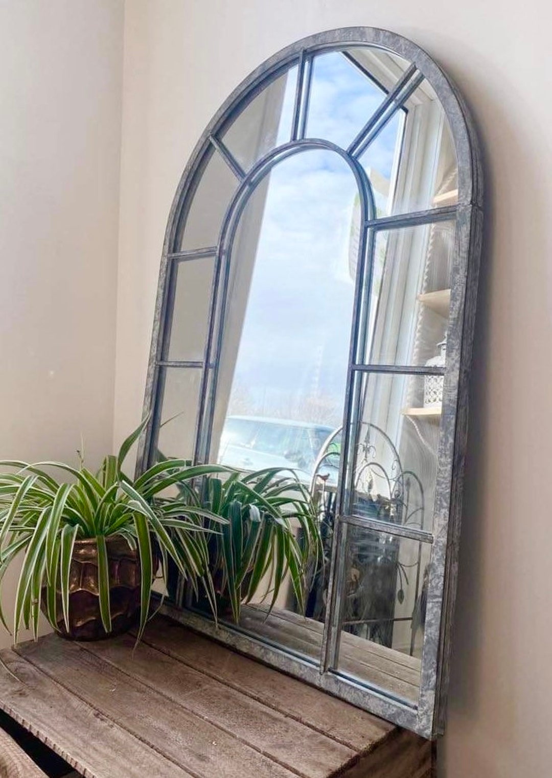 Large Window Chapel Grey Garden Mirror Garden Home Indoor Outdoor Metal