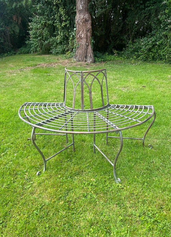Half Tree Bench Galvanised Metal Verdigris Garden Patio Furniture Etsy UK