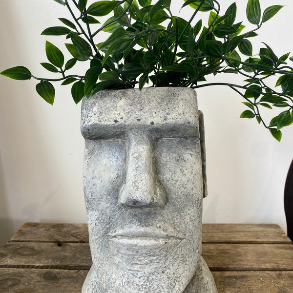 Easter Island Maoi Head Pot Planter Garden Indoor Outdoor Reconstituted Stone