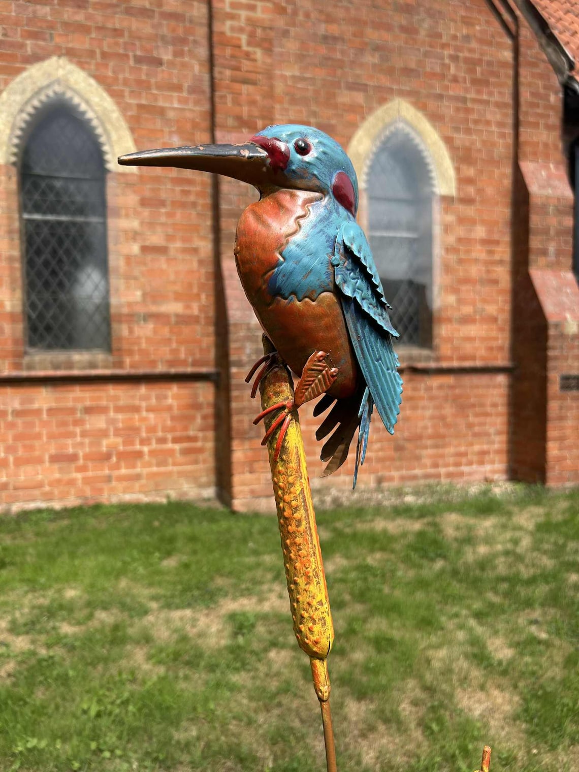 Outdoor Metal Reeds Whimsical Metal Kingfisher and Reeds Garden Stake Colourful Rustic Pond ...