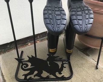 Welsh Dragon Black Steel Boot Rack Shoe Storage Wellies