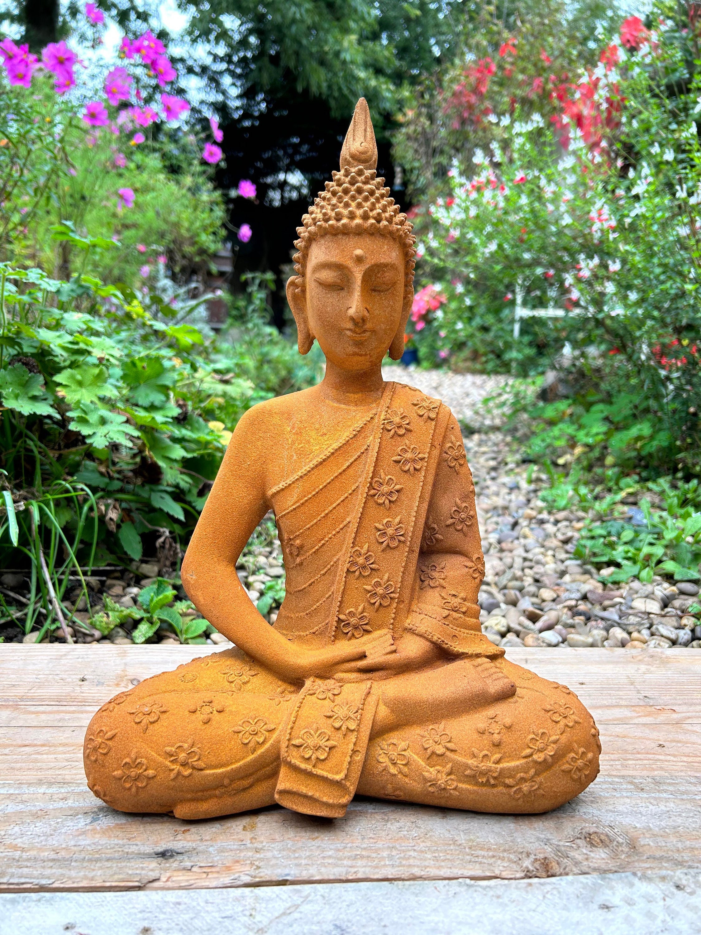 Cast Iron Garden Rust Effect Garden Buddha Statue Sculpture