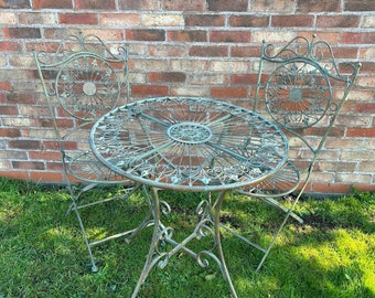 Verdigris Green Galvanised Metal Bistro Set Patio Table And Chairs Garden Furniture