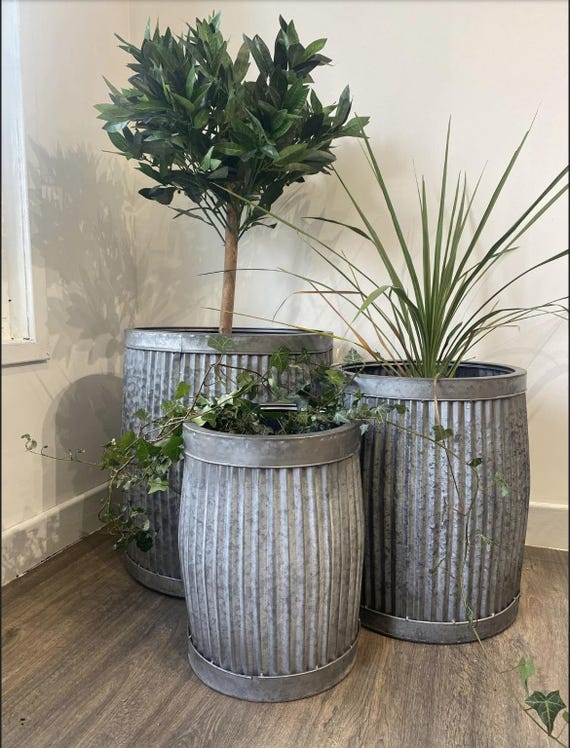 Set of 3 Round Galvanised Dolly Tub Planters Indoor Outdoor - Etsy