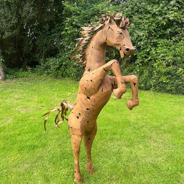 Large Life Sized Galvanised Metal Horse Garden Statue Free Standing Outdoor Indoor