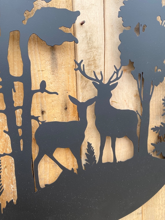 Black Stag Deer Woodland Galvanised Metal Garden Wall Art Indoor