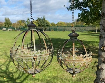 Set Of 2 Verdigris Hanging Orb Planters Garden Hook