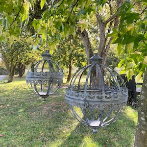 Set of 2 Rustic Hanging Orbs Finished In A Country Grey Colour