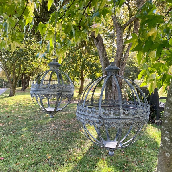 Set of 2 Rustic Hanging Orbs Finished In A Country Grey Colour